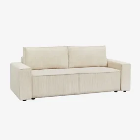 Sofa 3-osobowa Tapicerowana Tampere Z Funkcją Spania Sztruksu Kremowa - Sklum