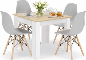 Stół biały + dąb sonoma z szarymi krzesłami 4 sztuki P1-R74