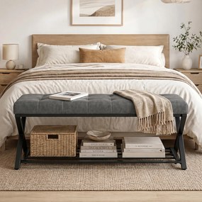 HOMCOM Ławka na buty, ławka do przedpokoju z ekoskórzanym siedziskiem, 112 x 37 x 47 cm, ciemnoszara | Aosom PL