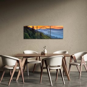Obraz - Czerwone chmury w górach (z zegarem) (90x30 cm)