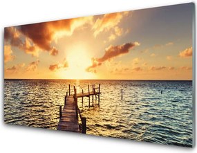 Szkło do Kuchni na Ścianę Drewniany Pomost o Zmierzchu