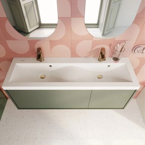 Umywalka wpuszczana w blat biała błyszcząca z konglomeratu WAVE DUO 120 cm