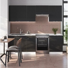 Aneks kuchenny czarny w paski/biały 240x60x81.6 fame-line