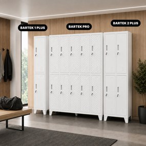 Szafka BHP ubraniowa, skrytkowa, perforowana, 10 skrytek, biała, 1360x1720x450 mm: BARTEK PRO