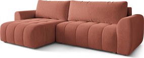 Masseno Narożnik MODARO z funkcją spania i pojemnikiem na pościel Narozniki L, Rozkładana sofa - Koralowy, CASTEL 55