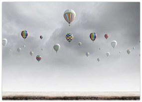 Obraz - Balony nad ceglaną ścianą (70x50 cm)