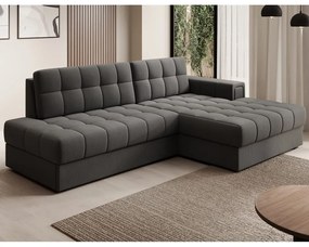Szarobrązowy aksamitny rozkładany narożnik (prawostronny/z szezlongiem) Blezalt – ELTAP