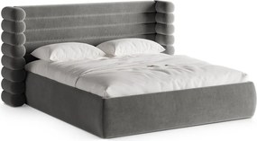 Szare tapicerowane łóżko dwuosobowe ze schowkiem i stelażem 200x200 cm Mount – Micadoni