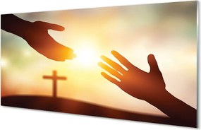Szkło do Kuchni na Ścianę Modlitewne Ręce pod Krzyżem