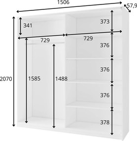 Szafa Przesuwna BELDEN 150,6 cm z Lustrem Szafa Dwudrzwiowa, Beż piaskowy