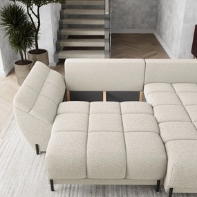 Masseno Narożnik VESTANO  z funkcją spania i pojemnikiem na pościel Narozniki L, Rozkładana sofa - Kremowy, QUELLE 02