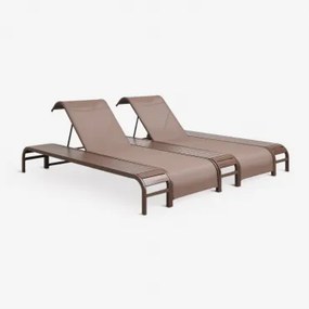 Zestaw 2 Leżaków Rozkładanych I 3 Stolików Pomocniczych Ze Stali Marietta Chocolate - Sklum