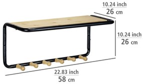 Półka ścienna z bambusowymi haczykami, 58 x 26 x 26 cm, Loft, WENKO