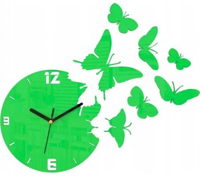 Zegar ścienny nowoczesny do salonu lub sypialni akrylowy zielony z motylami