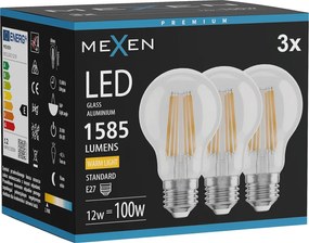Mexen Vintis 3x żarówka filament LED E27, A60, 12W, Ciepła - 2700K, 1585 lm, clear - L150-E27-1227-00x03