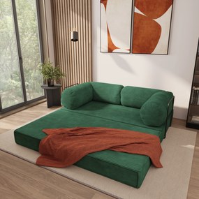 Masseno Sofa piankowa ALVIO z funkcją spania, Kanapa z pianki do salonu, Bezmontażowa, Tkanina sztruksowa – Zielony POSO 14