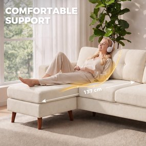 HOMCOM Narożnik 192 cm L-kształt 3-osobowa sofa z odwracalnym szezlongiem, wygląd sztruksu, do małych pomieszczeń, kremowo-biały | Aosom PL