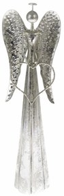 Metalowy aniołek ze świecącym sercem, 45 cm, światło LED