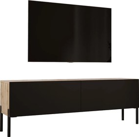 Szafka RTV: Dąb Wotan / Czarny Mat, nogi czarne, 140 x 52 x 32 cm