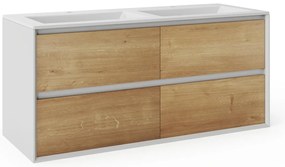 Szafka łazienkowa wisząca z umywalką wpuszczaną w blat - Naturalny jasny i biały - 120 cm - LANNICK