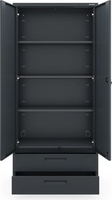 Szafa modułowa metalowa wielofunkcyjna z dwiema szufladami antracytowa MEGAN 1950 x 900 x 400 mm