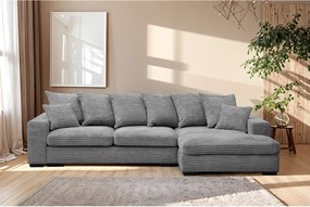 Narożnik z funkcją spania i pojemnikiem, Sofa w kształcie L Gabon L, tkanina Zoom, Szary, Prawy