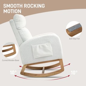 HOMCOM Fotel bujany, fotel relaksacyjny, gruba tapicerka, przytulna tapicerka, rama drewniana, do 120 kg, kolor kremowy