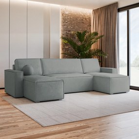 Masseno Narożnik PESANO z funkcją spania i pojemnikiem na pościel Narozniki U, Rozkładana sofa - Szary, MONOLITH 85