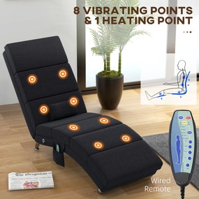 HOMCOM Fotel masujący, relaksacyjny, z funkcją leżenia i 8 punktami wibracyjnymi, 5 trybami, 56 x 168 x 84 cm, Czarny