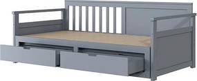 Łóżko piętrowe 90/180x190cm z litego drewna - 2 szuflady na kółkach - Szare
