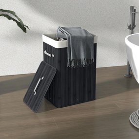 HOMCOM Kosz na pranie, skrzynia na pranie, pojemnik na pranie z pokrywą, worek z płótna, bambus, składany, 72 l, czarny 40 x 30 x 60 cm | Aosom PL