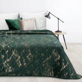 Narzuta na łóżko welwetowa marmurek elegancka 170x210 cm ciemnozielona