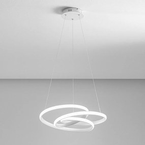 Diva lampa wisząca LED 80 W, ściemnialna, satynowo-białe aluminium, ciepłe światło 3000 K, splecione pierścienie Ø85 cm
