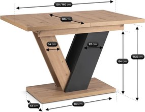 Stół Prostokątny Rozkładany CLARK 120-160 cm Dąb Artisan/Czarny Nowoczesny
