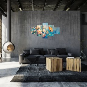 Obraz - Motyl i kwiaty, obraz olejny II. (125x70 cm)