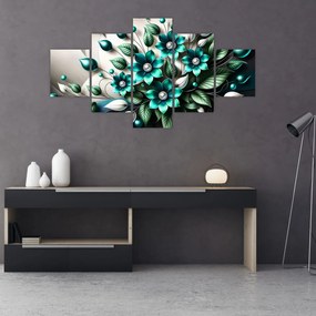 Obraz - 3D turkusowe kwiaty (125x70 cm)