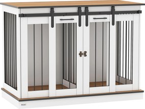 PawHut Klatka dla psa z 2 drzwiami, transporter dla psów, box transportowy dla psów, rustykalny design, zamykana, Biały