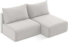 Jasnoszary aksamitny rozkładany/ze schowkiem narożnik (prawostronny/z szezlongiem) Kalena – Makamii