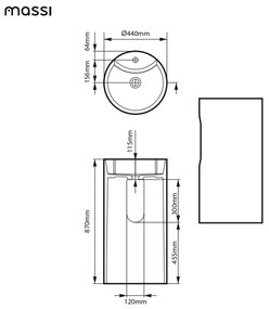 Umywalka z konglomeratu wolnostojąca okrągła beżowa matowa 87 x 44 cm KALMI BEIGE MATT z otworem na baterię : Podłączenie syfonu - Do ściany
