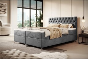 BEDANTE Łóżko CHESTER 140x200 Monolith 92, Szare, pojemnik, chromowane nogi, małżeńskie, topper, materac, bonell, tapicerowane, MONOLITH