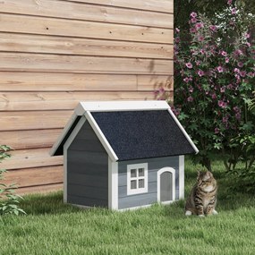 PawHut domek dla kota odporny na warunki atmosferyczne z oknem szary czarny legowisko dla kota na zewnątrz | Aosom PL