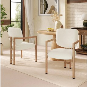 Zestaw 2 metalowych krzeseł do jadalni z wykończeniem imitującym drewno - 61 x 57,5 x 90 cm - styl nowoczesny - tapicerka pętelkowa - naturalny