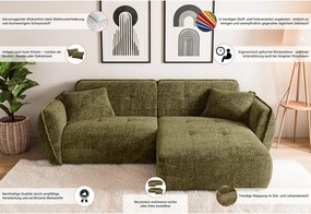 Zielony narożnik z tkaniny szenilowej (prawostronny/z szezlongiem) Nelia – Ropez