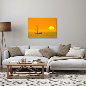 Obraz na szkle - Łódź na środku morza (70x50 cm)