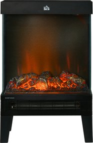 HOMCOM Elektryczny kominek, 2000 W, Wolnostojący kominek z ogrzewaniem Effekt płomieni LED 3D, 4 poziomy jasności, Elektryczny kominek z termostatem, Ochrona przed przegrzaniem, Czarny