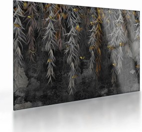 Obraz na szkle - Gałązki wierzby na czarnym tle (70x50 cm)
