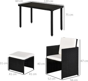 Outsunny komplet stół z krzesłami z technorattanu zestaw ogrodowy komplet 11 el. czarny + beżowy;