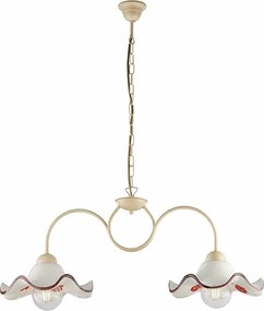 Żyrandol Anemone z lakierowanego żelaza w kolorze kości słoniowej, dekor decapé, ceramiczne dyfuzory biało-brązowe Ø30 cm, 2 światła, 81x30 cm