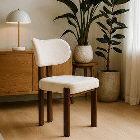 Krzesło Tapicerowane GRENADA Orzech/Kremowe Boucle Nowoczesne