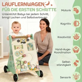 AIYAPLAY Pchacz drewniany Montessori pomoc w nauce chodzenia z regulacją prędkości, cymbałki, zębatki i labirynt z koralikami, zielony | Aosom PL